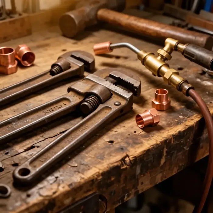 Vintage plumbing tools representing 70+ years of craftsmanship